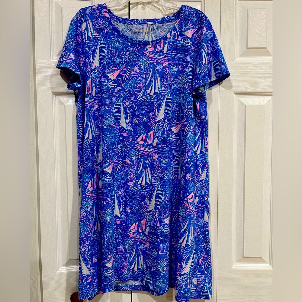 Lilly Pulitzer Cody T-Shirt Dress, Boca Blue Its A Sailabration, Size XL